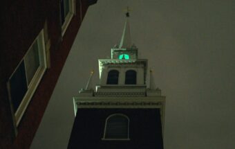 A green lantern was lit in the steeple of the Old North Church in Boston to announce a day of action—Sun Day—to celebrate that we no longer need fossil fuels.