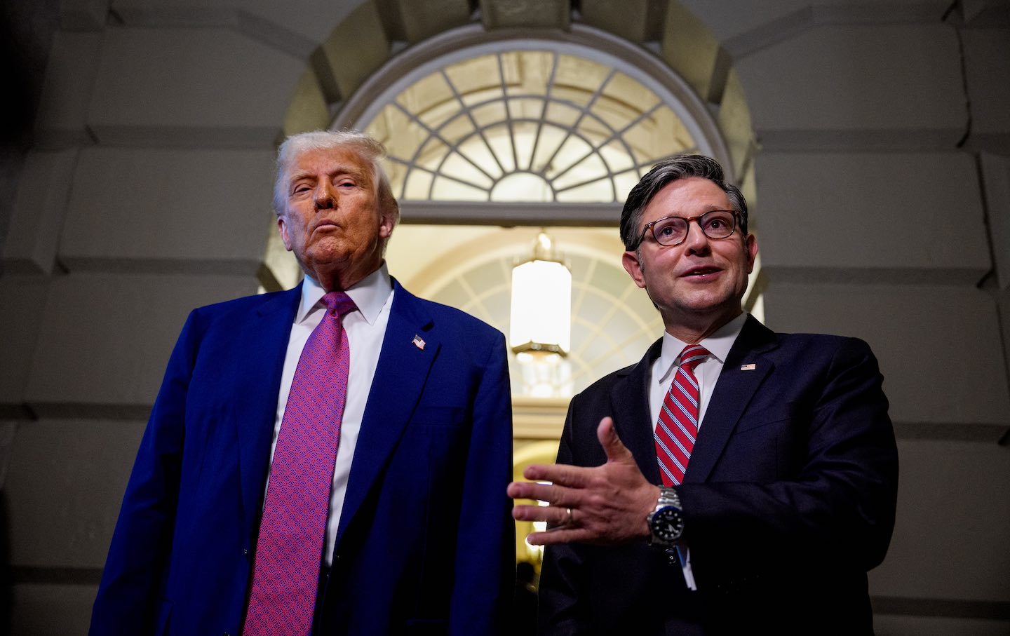 President Trump Attends GOP House Caucus Meeting On Capitol Hill As Budget Bill Faces Resistance