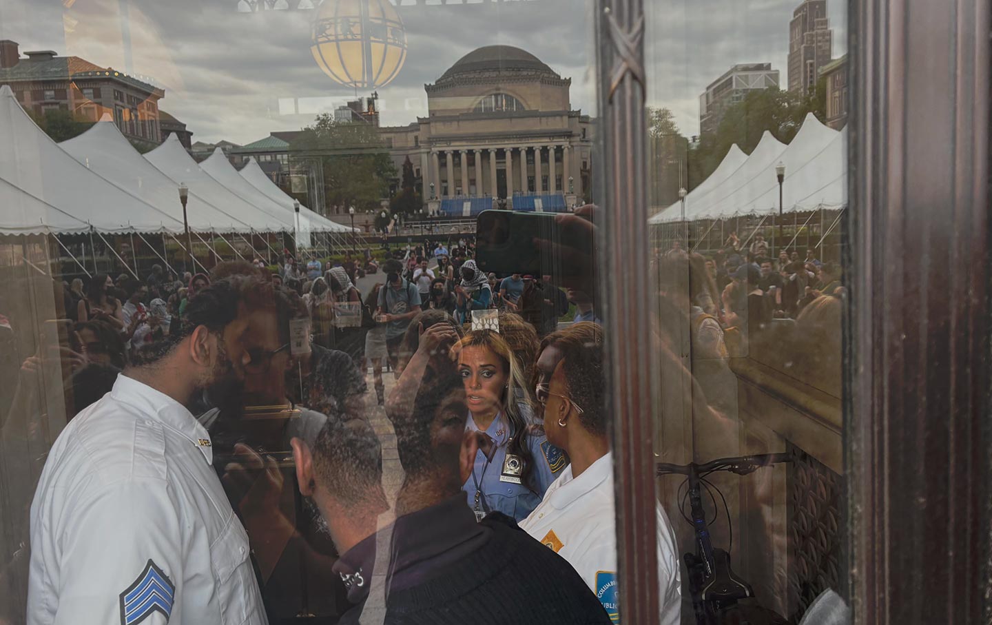 Public Safety patrolled the interior of Butler, preventing journalists and legal observers from entering as activists who occupied the upstairs reading room were brutalized by campus security.