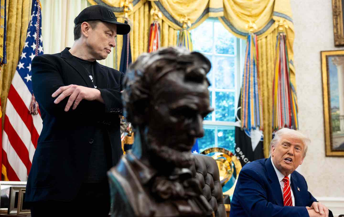 Elon Musk and Donald Trump in the Oval Office on Friday, May 30, 2025.