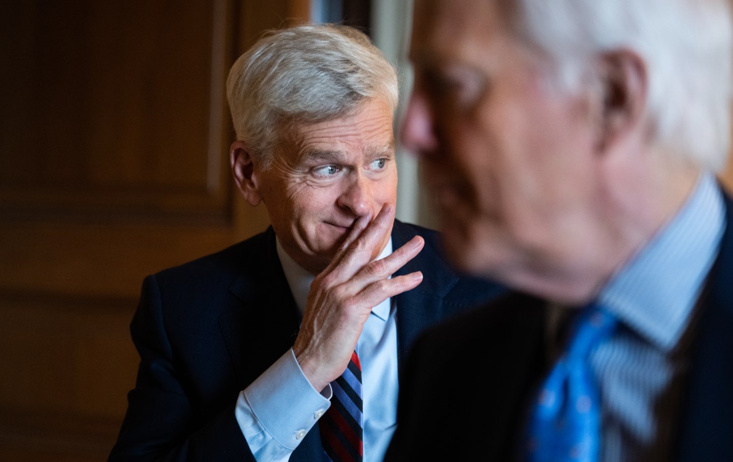 Senators Bill Cassidy (R-A) left, and John Cornyn (R-TX) are seen after the Senate luncheons in the US Capitol on Tuesday, June 3, 2025.