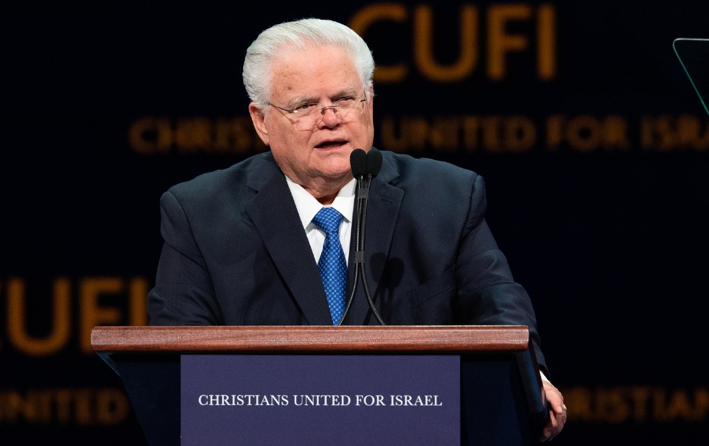 Pastor John Hagee speaks during the March For Israel at the National Mall on November 14, 2023, in Washington, DC.